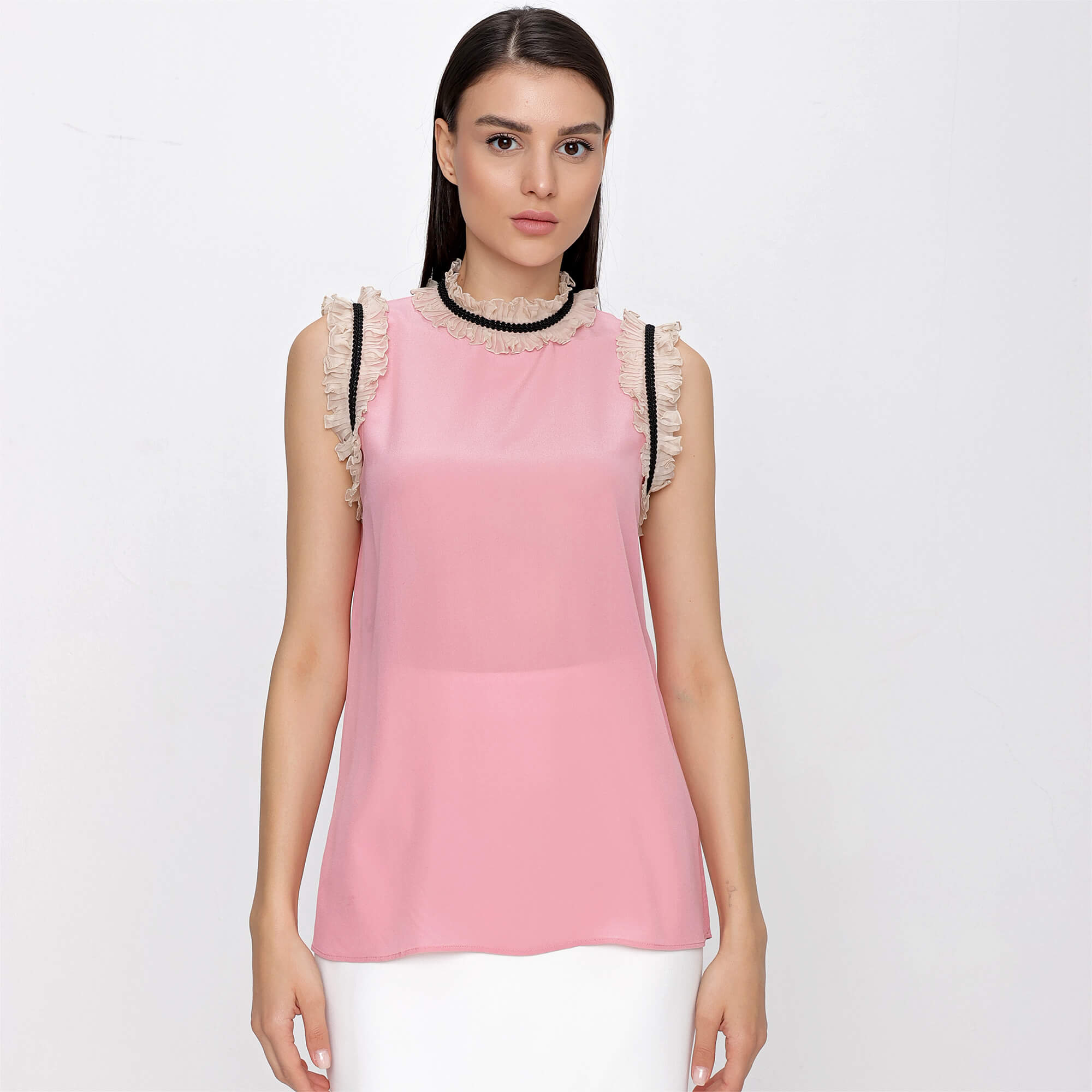 Gucci - Pink Ruffle Silk Blended Blouse